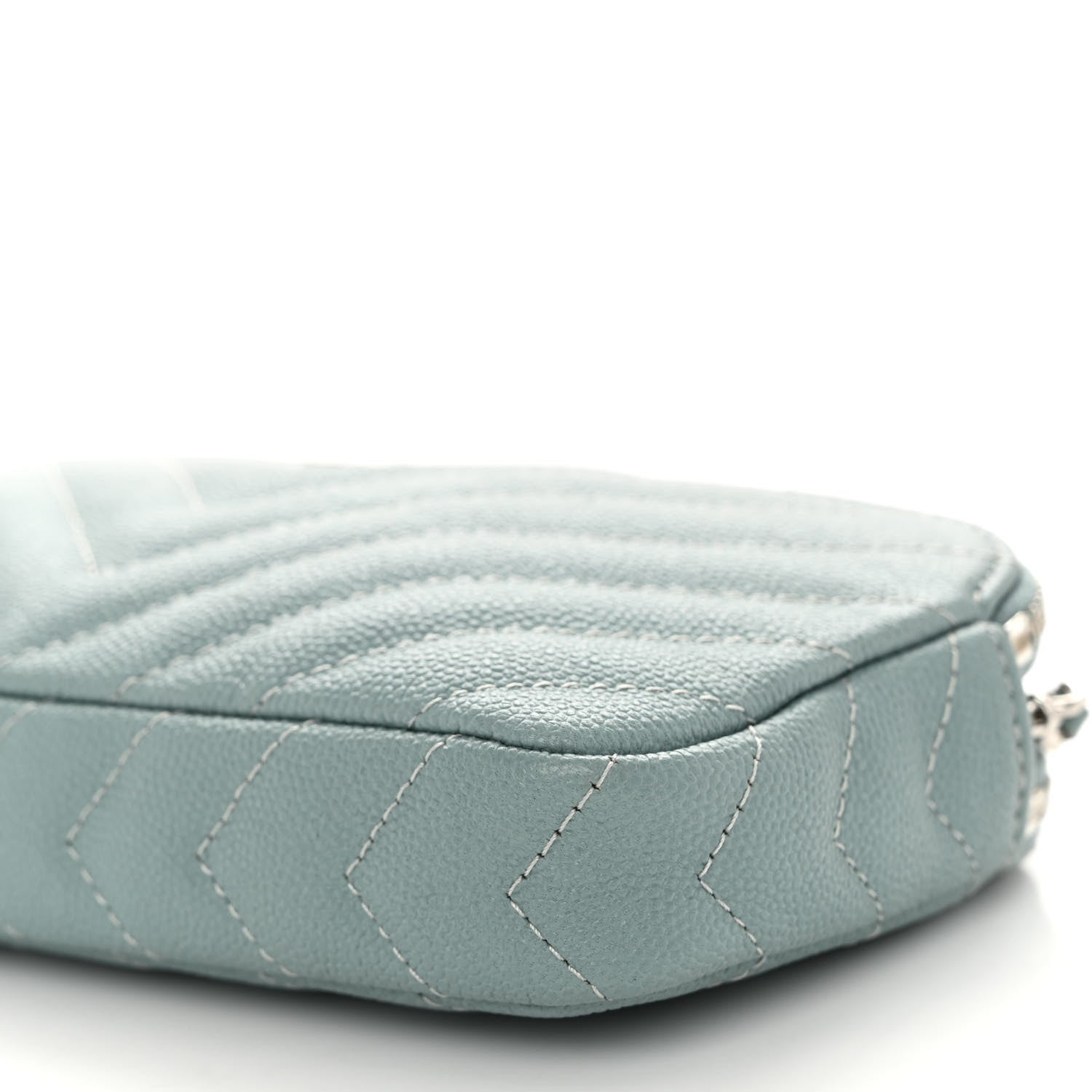 Chanel Caviar Chevron Quilted Small Clutch With Chain Light Blue 11 of 11