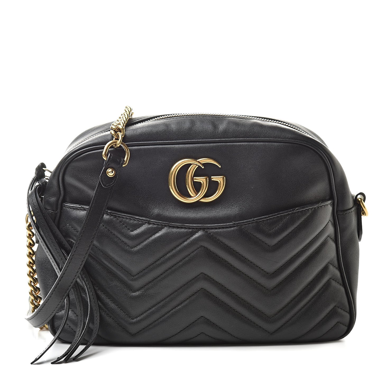 Calfskin Matelasse Medium GG Marmont Chain Shoulder Bag Black