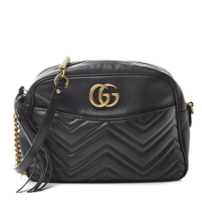 Gucci Calfskin Matelasse Medium GG Marmont Chain Shoulder Bag Black 1 of 13