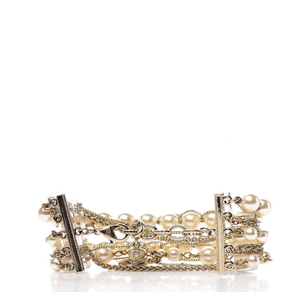 Chanel Metal Pearl Multistrand Chain CC Bracelet Gold 2 of 4
