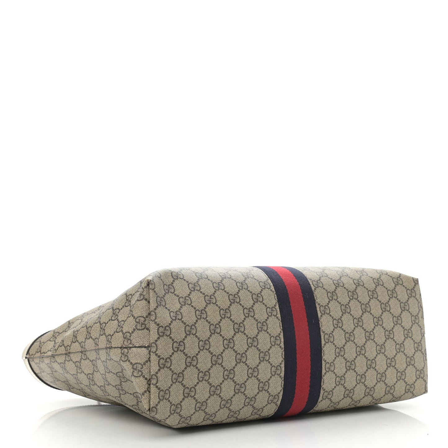 GG Supreme Monogram Textured Dollar Calfskin Web Medium Ophidia Shopping Tote Beige Ebony Mystic White