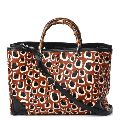Gucci Calf Hair Leopard Print Large Bamboo Shopper Tote Red 1 of 10