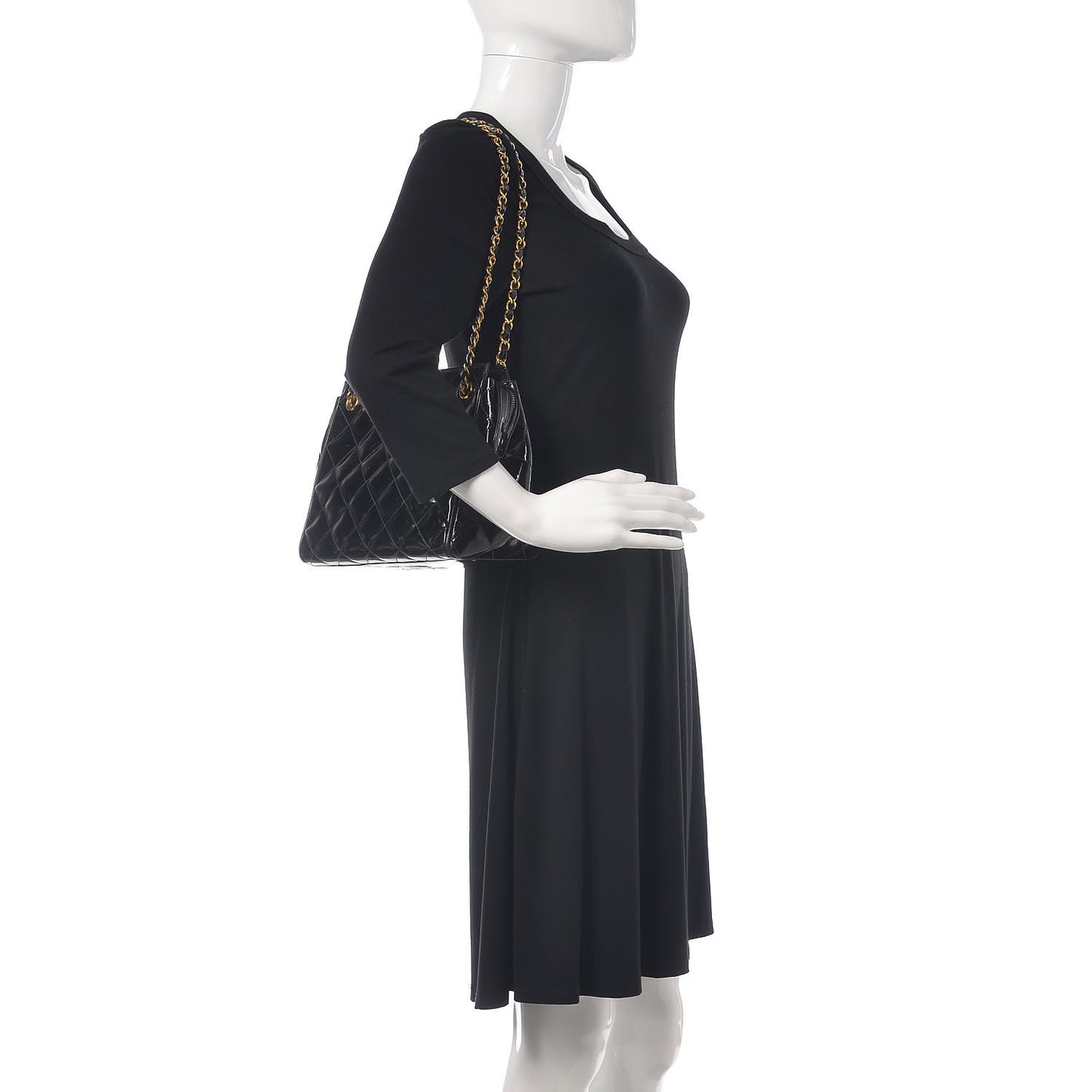 Patent Quilted CC Shoulder Bag Black
