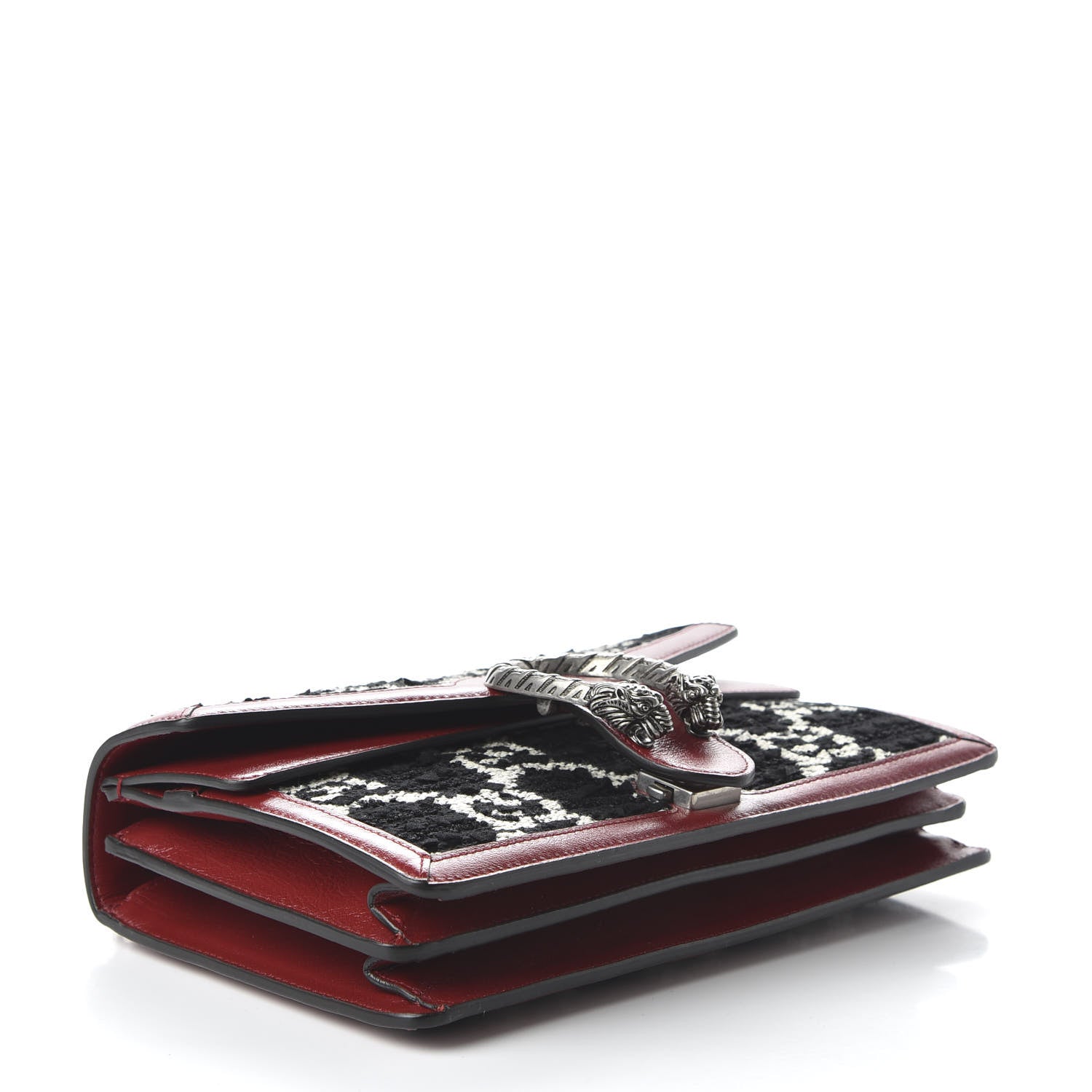 Gucci Tweed GG Monogram Small Dionysus Shoulder Bag Black White Romantic Cherry 4 of 10