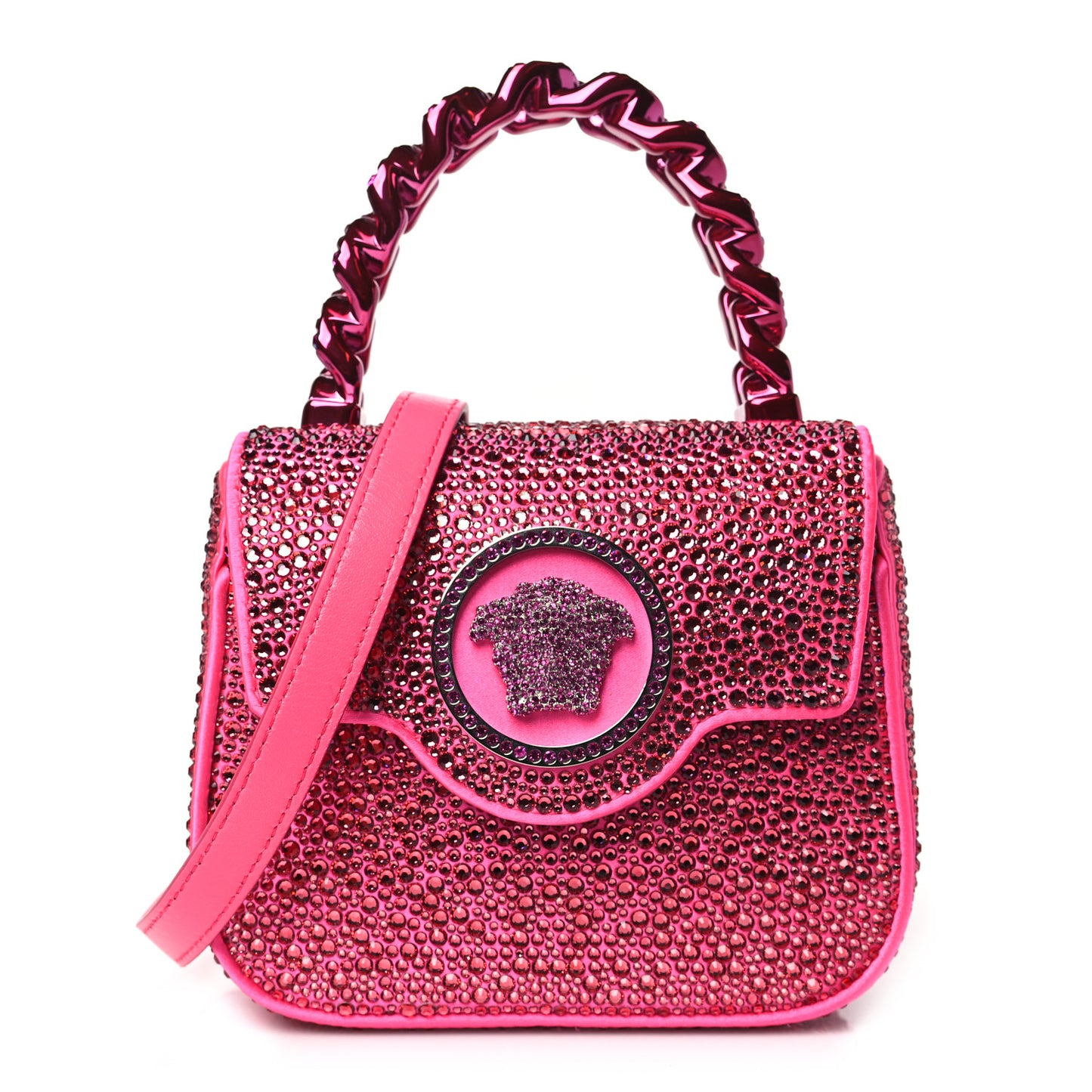Satin Crystal Studded Mini La Medusa Bag Pink