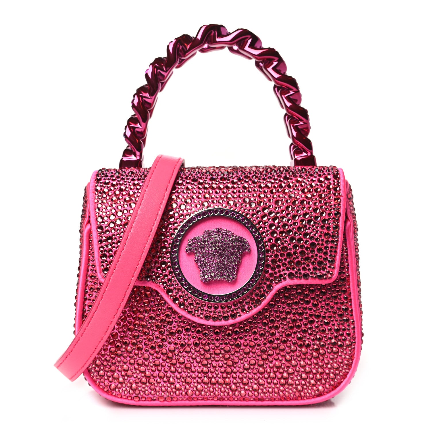 Versace Satin Crystal Studded Mini La Medusa Bag Pink 1 of 9
