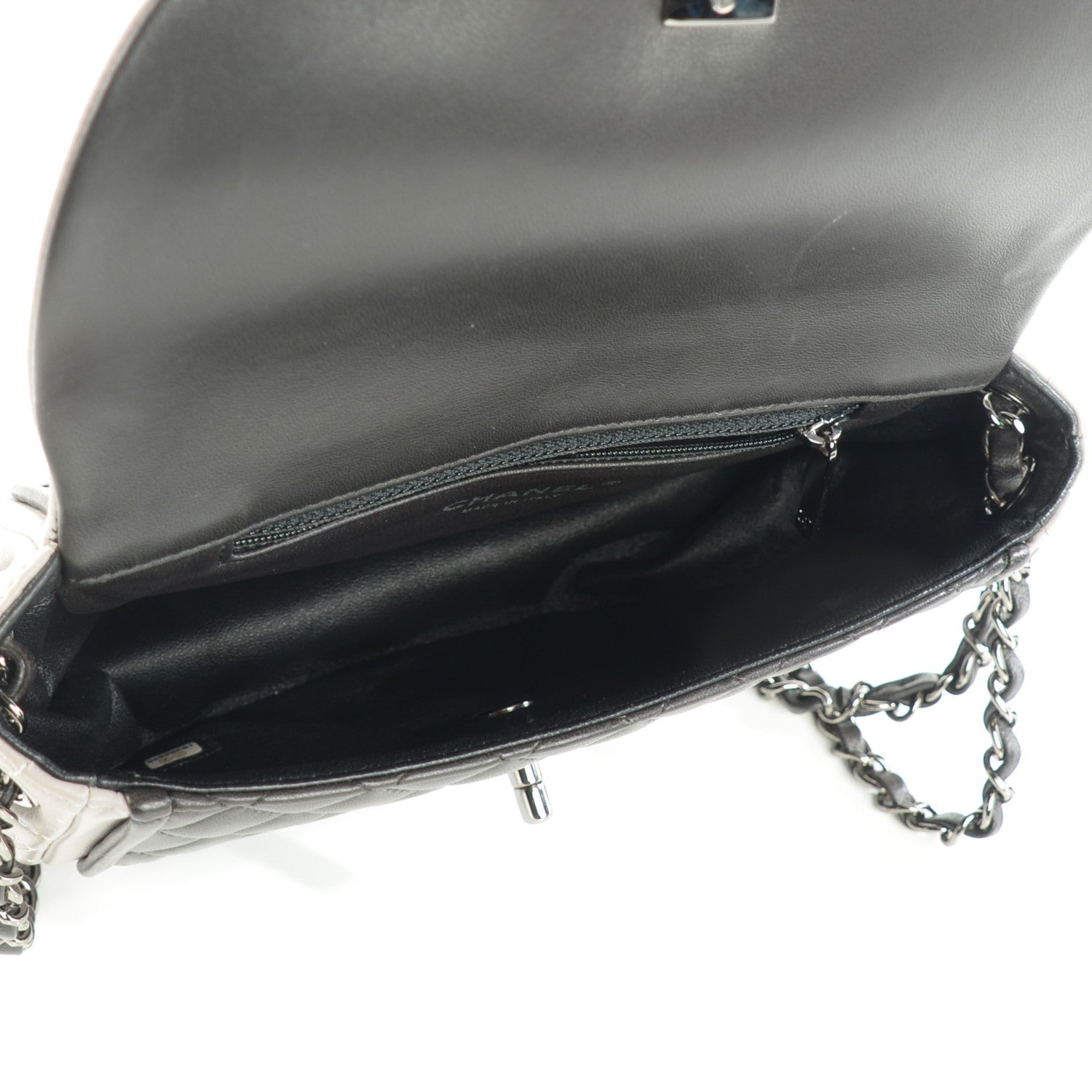 Chanel Lambskin Quilted Classic Twist Crescent Flap Black Grey 9 of 9