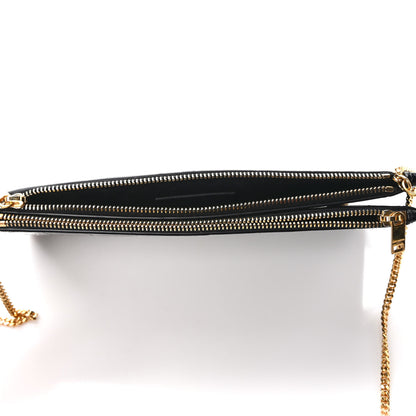Saint Laurent Calfskin Crocodile Embossed Double Pouch On Chain Black 5 of 9