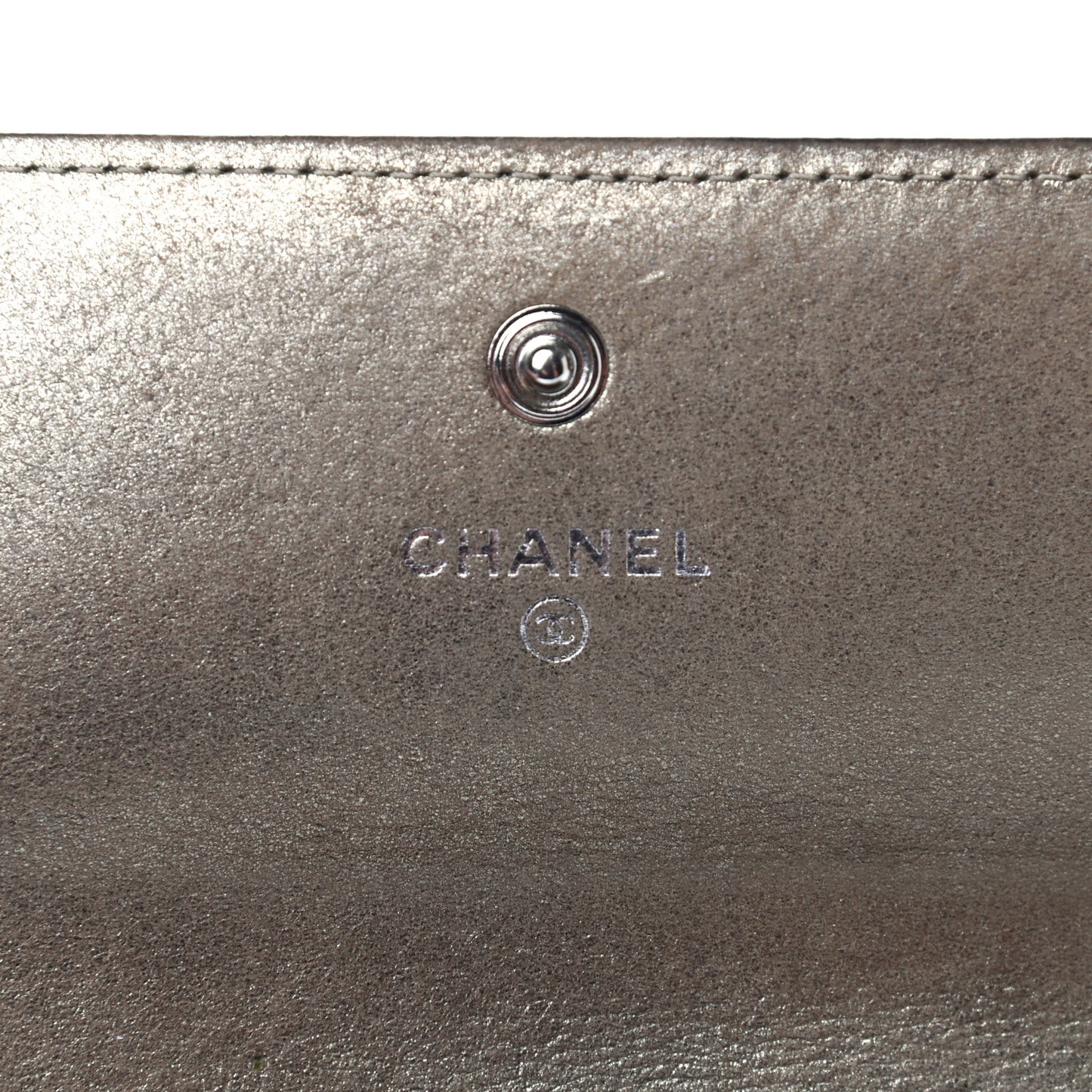 CHANE Iridescent Calfskin Quilted Boy Flap Wallet Dark Gold