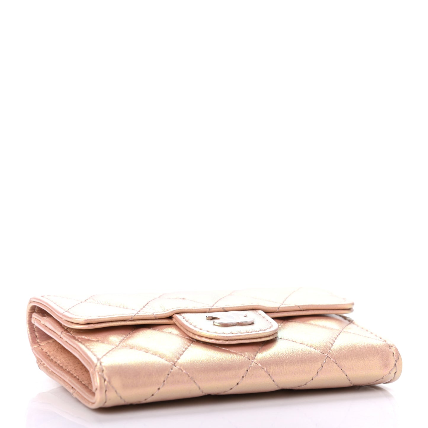 Iridescent Calfskin Quilted Flap Card Holder Wallet Pink