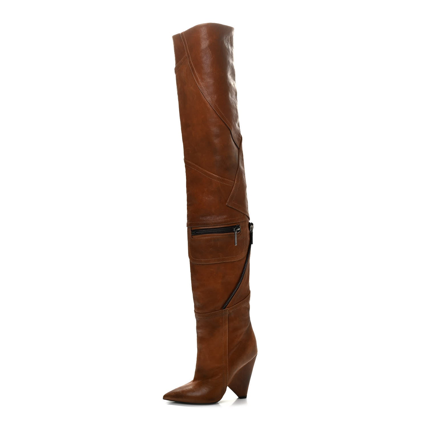 Saint Laurent Calfskin Niki Zip Over The Knee Boot 35.5 Brown 1 of 7