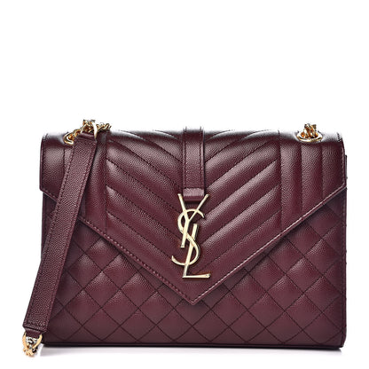 Saint Laurent Grain De Poudre Textured Mixed Matelasse Medium Triquilt Monogram Satchel Rouge Legion 1 of 10