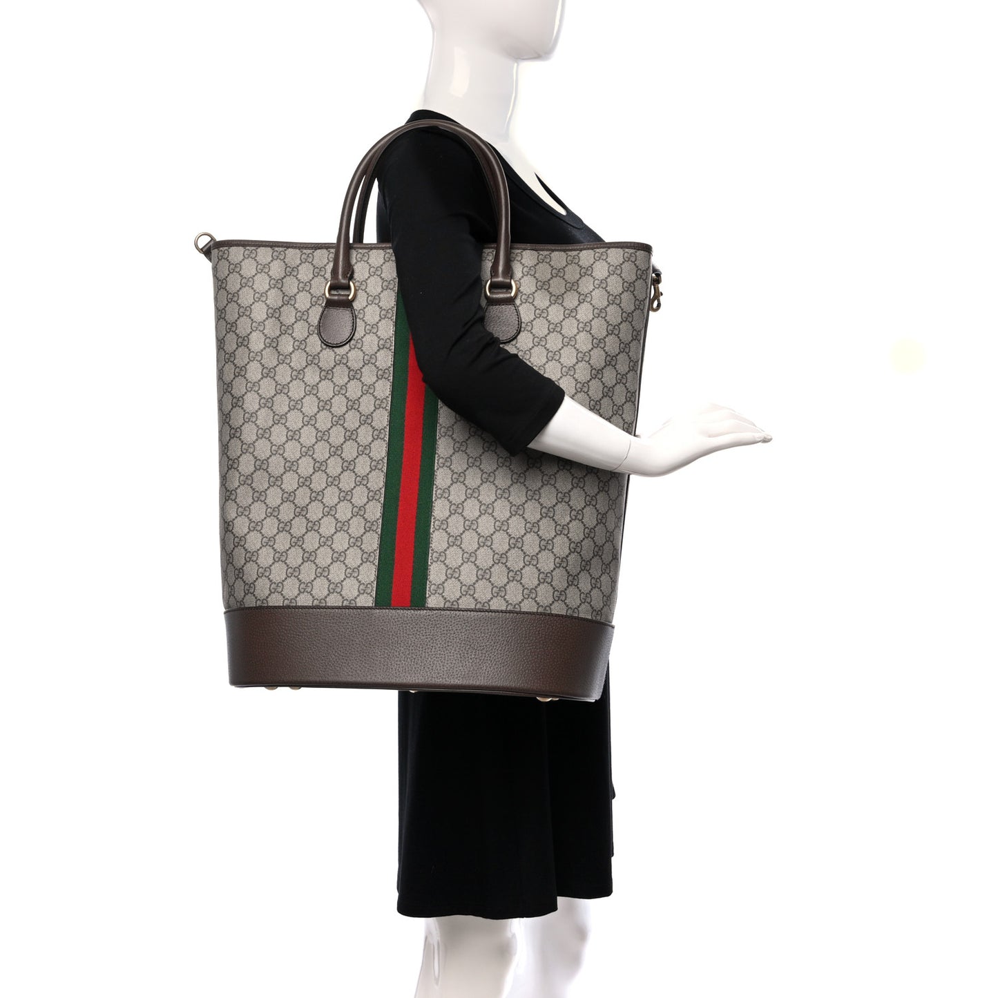 GG Supreme Monogram Textured Dollar Calfskin Web Savoy Duffle Bag Beige Ebony