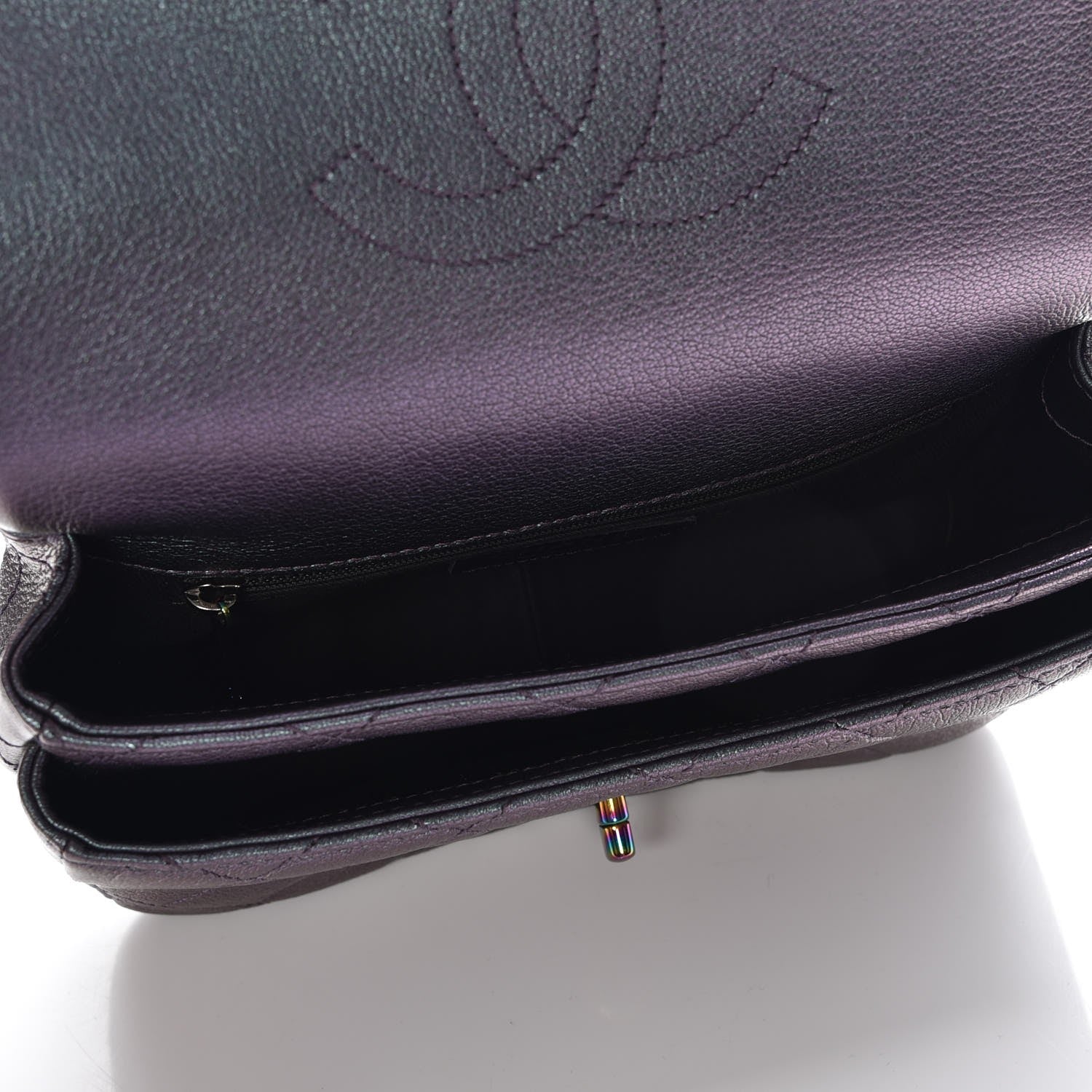 Chanel Iridescent Goatskin Quilted Small Double Carry Waist Chain Flap Purple 5 of 8