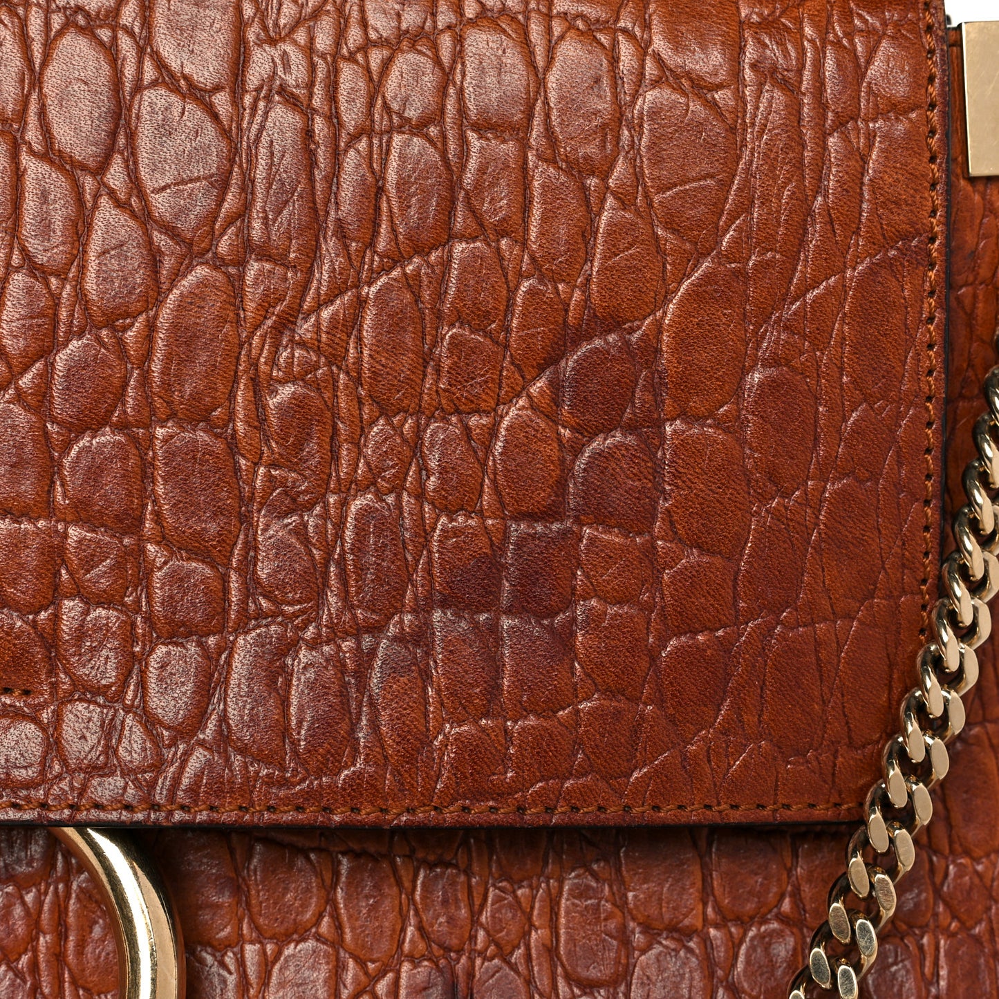 Calfskin Crocodile Embossed Medium Faye Shoulder Bag Mahogany