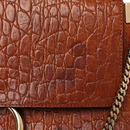 Chloe Calfskin Crocodile Embossed Medium Faye Shoulder Bag Mahogany 12 of 15