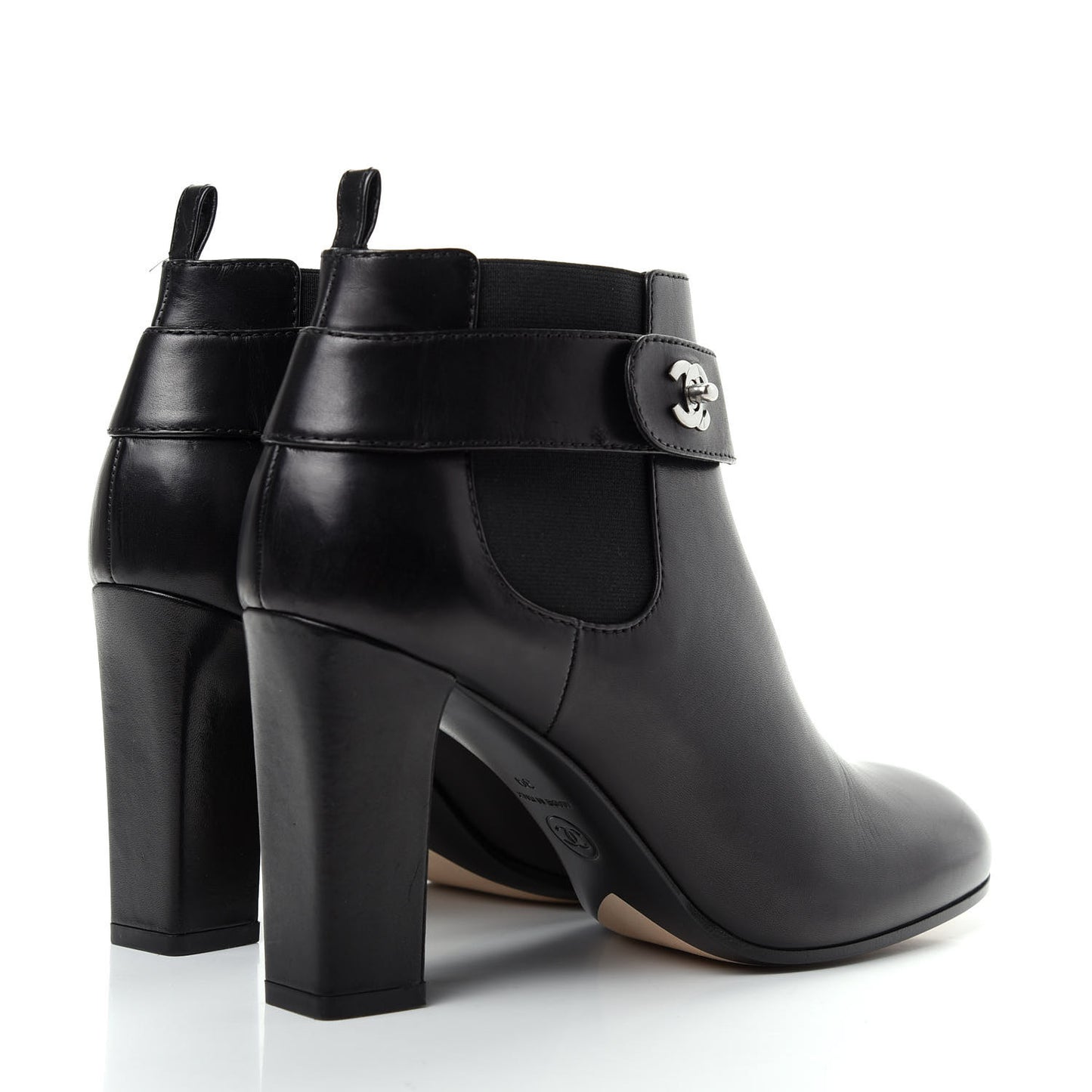 Calfskin CC Turnlock Ankle Boots 39 Black