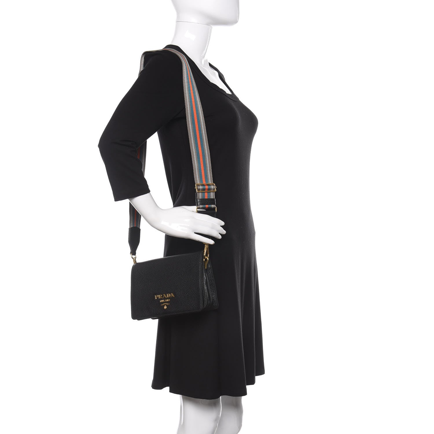 Prada Vitello Daino Flap Crossbody Black 2 of 11