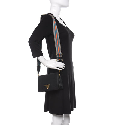 Prada Vitello Daino Double Strap Flap Crossbody Black 2 of 11