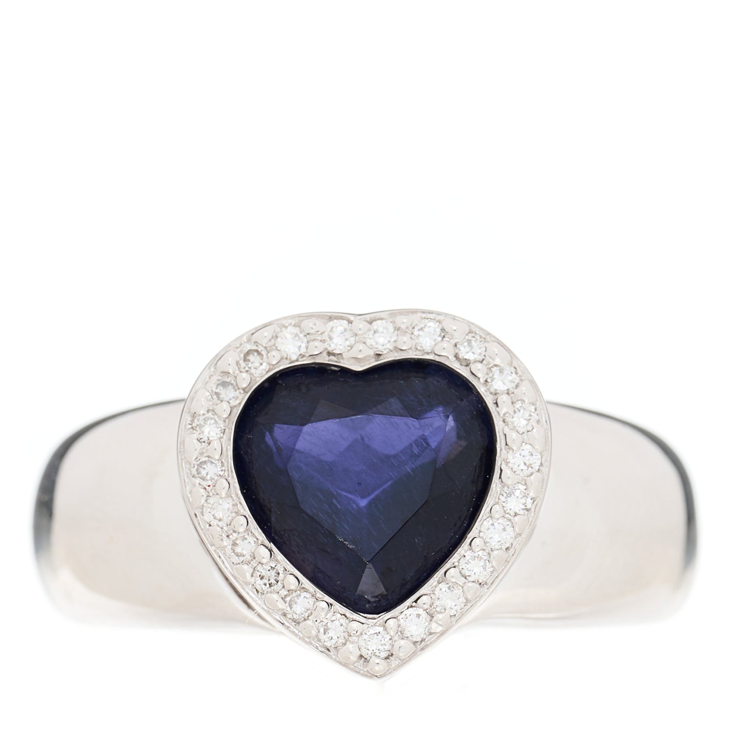 18K White Gold Diamond Iolite Heart Ring 60 9