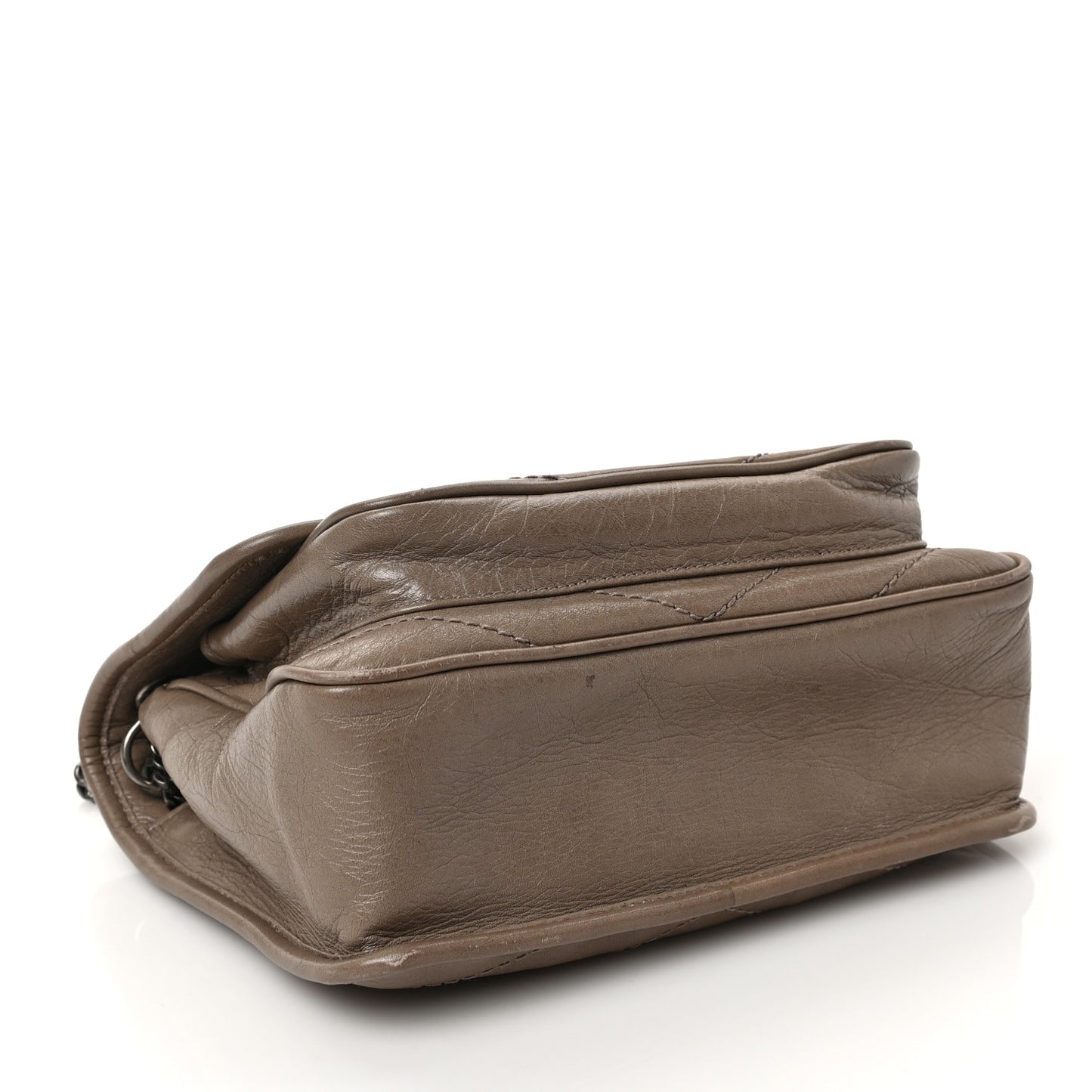 Crinkled Calfskin Matelasse Monogram Baby Niki Chain Satchel Greyish Brown