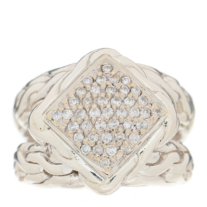 John Hardy Sterling Silver 18K Yellow Gold Diamond Classic Chain Diagonal Square Ring 50 5.5 1 of 5