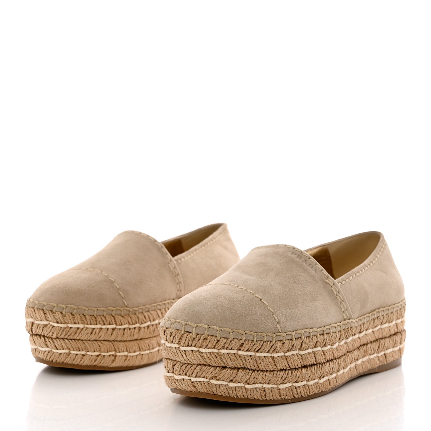 Prada Suede Jute Platfrom Espadrilles 36.5 Beige 3 of 9