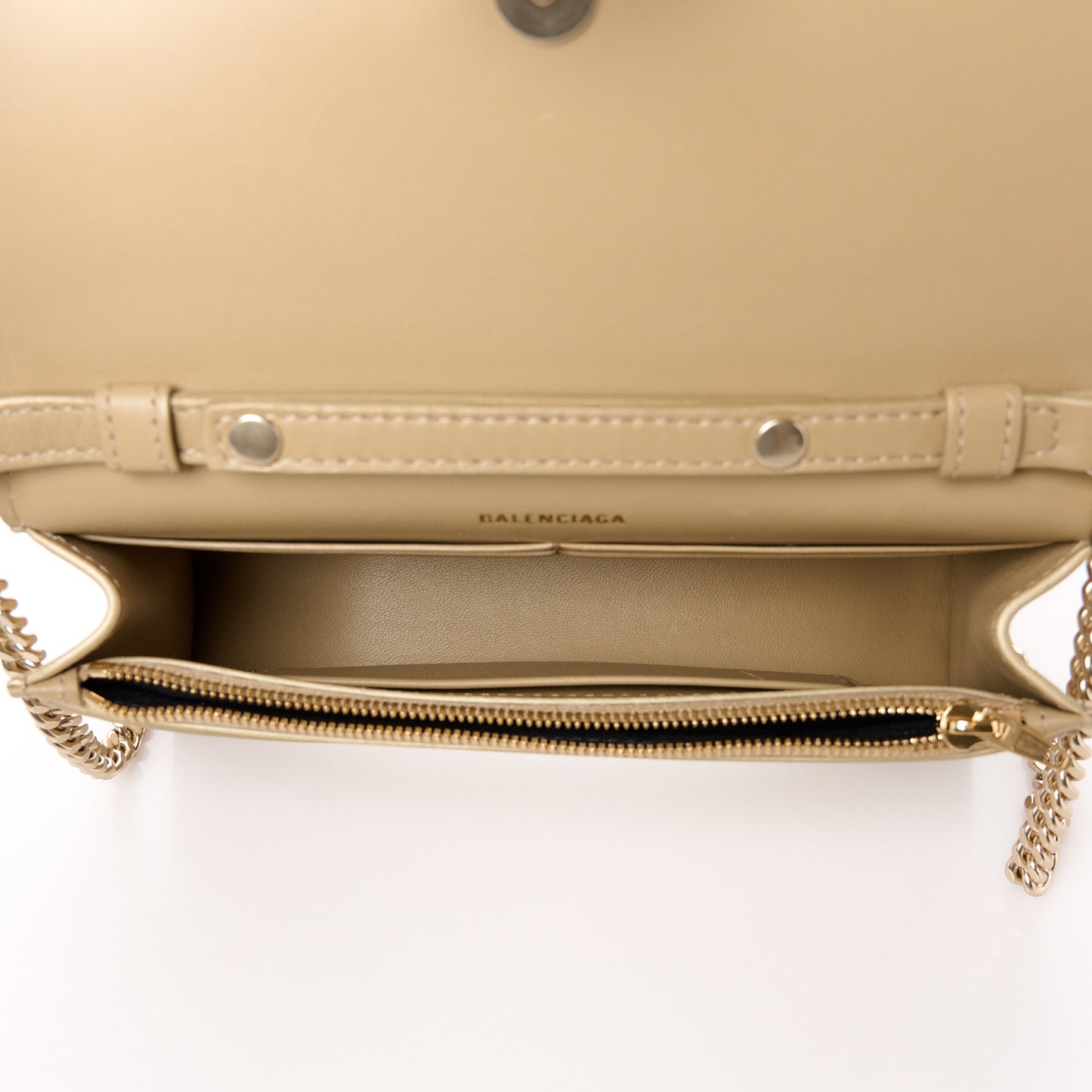 Metallic Smooth Calfskin Crystal Diagonal Allover Logo Hourglass Wallet Light Gold Crystal
