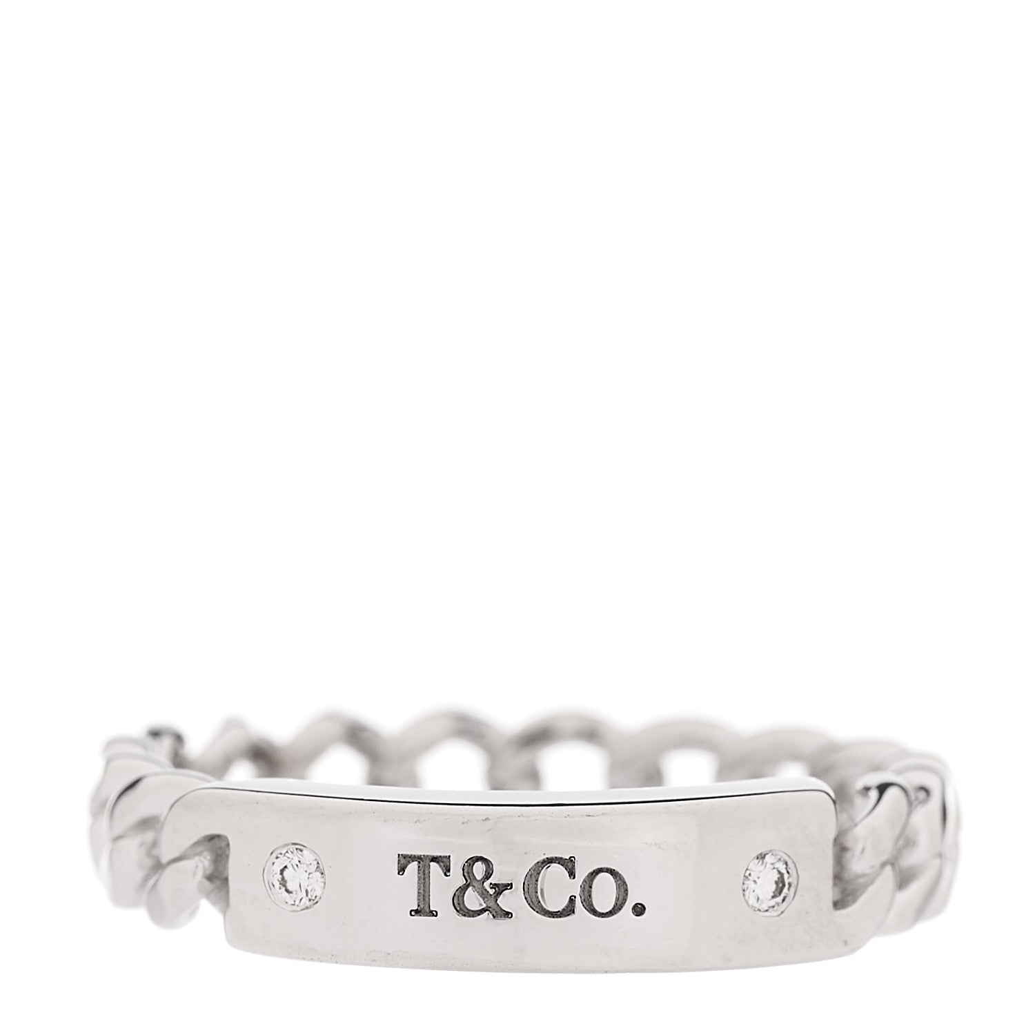 Tiffany 18K White Gold Diamond Micro Link Ring 49 4.75 1 of 5