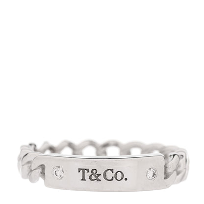Tiffany 18K White Gold Diamond Micro Link Ring 49 4.75 1 of 5