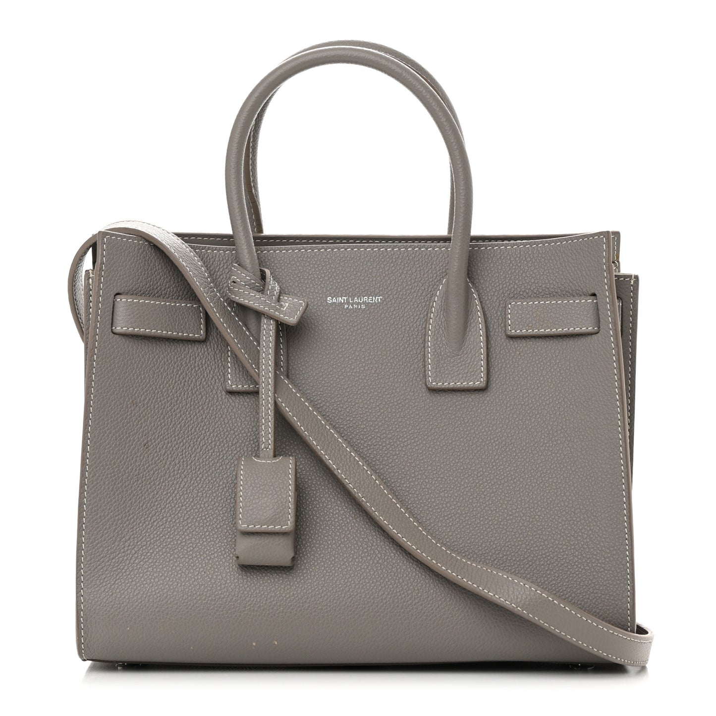 Grained Calfskin Topstich Baby Sac De Jour Fog