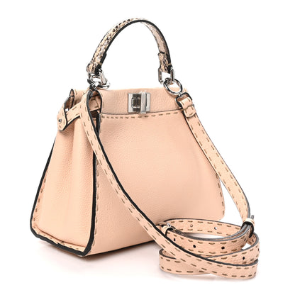 Fendi Cuoio Romano Snakeskin Selleria Mini Peekaboo Iconic Satchel Rosa Plaster 2 of 8