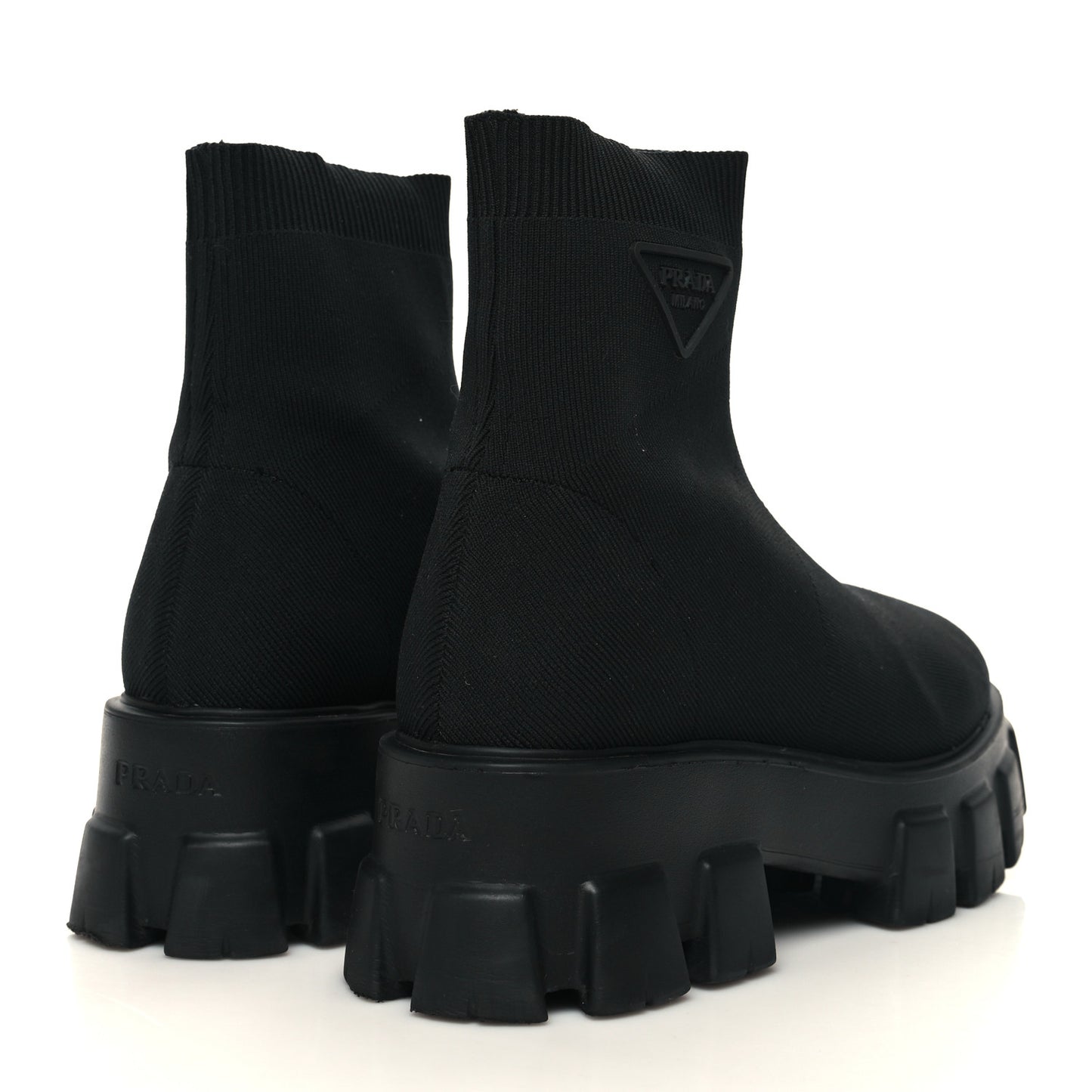 Knit Rubber Triangle Logo Monolith 55mm Ankle Boots 40 Black