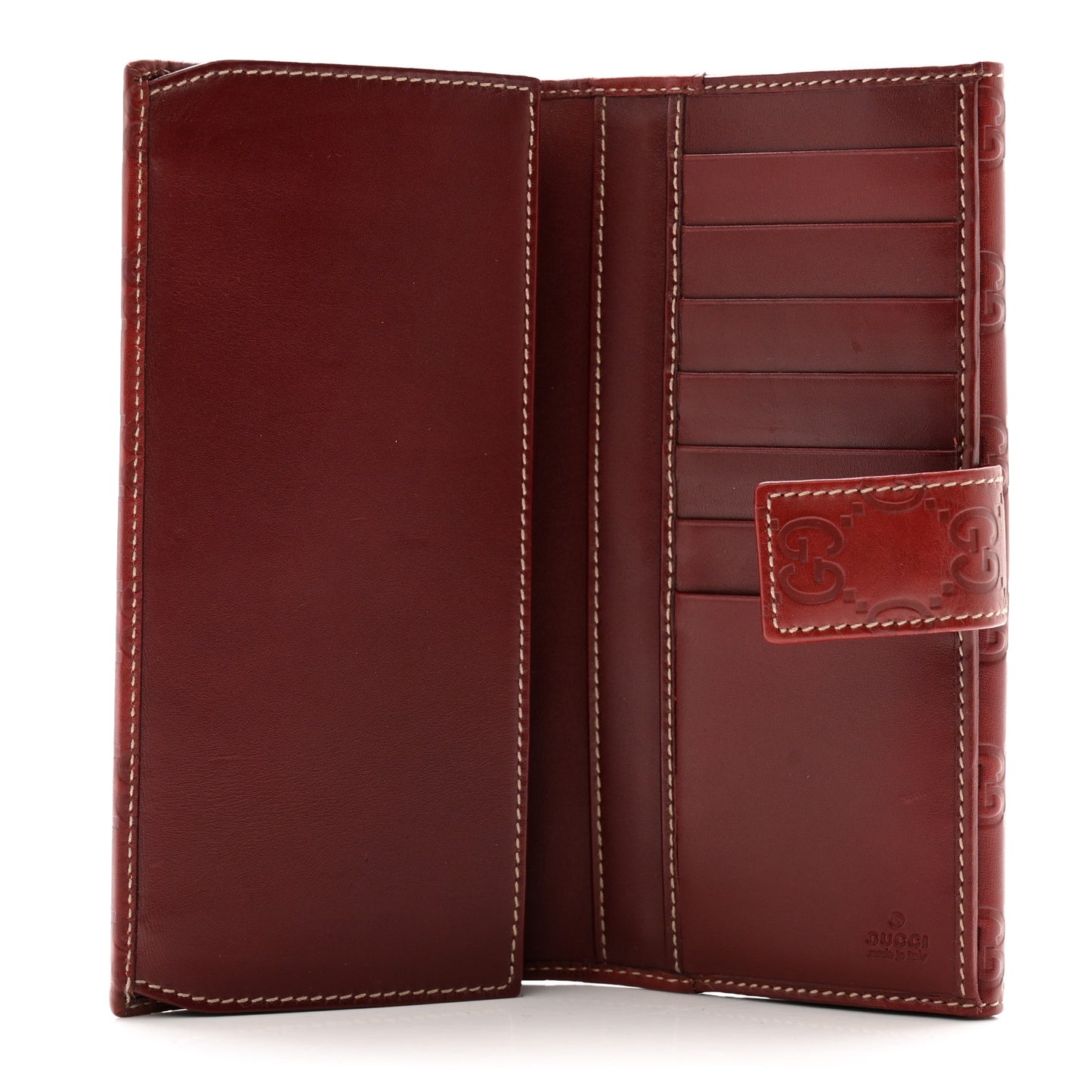 Guccissima Margaux Calfskin Metal Bar Continental Flap Wallet Dark Red