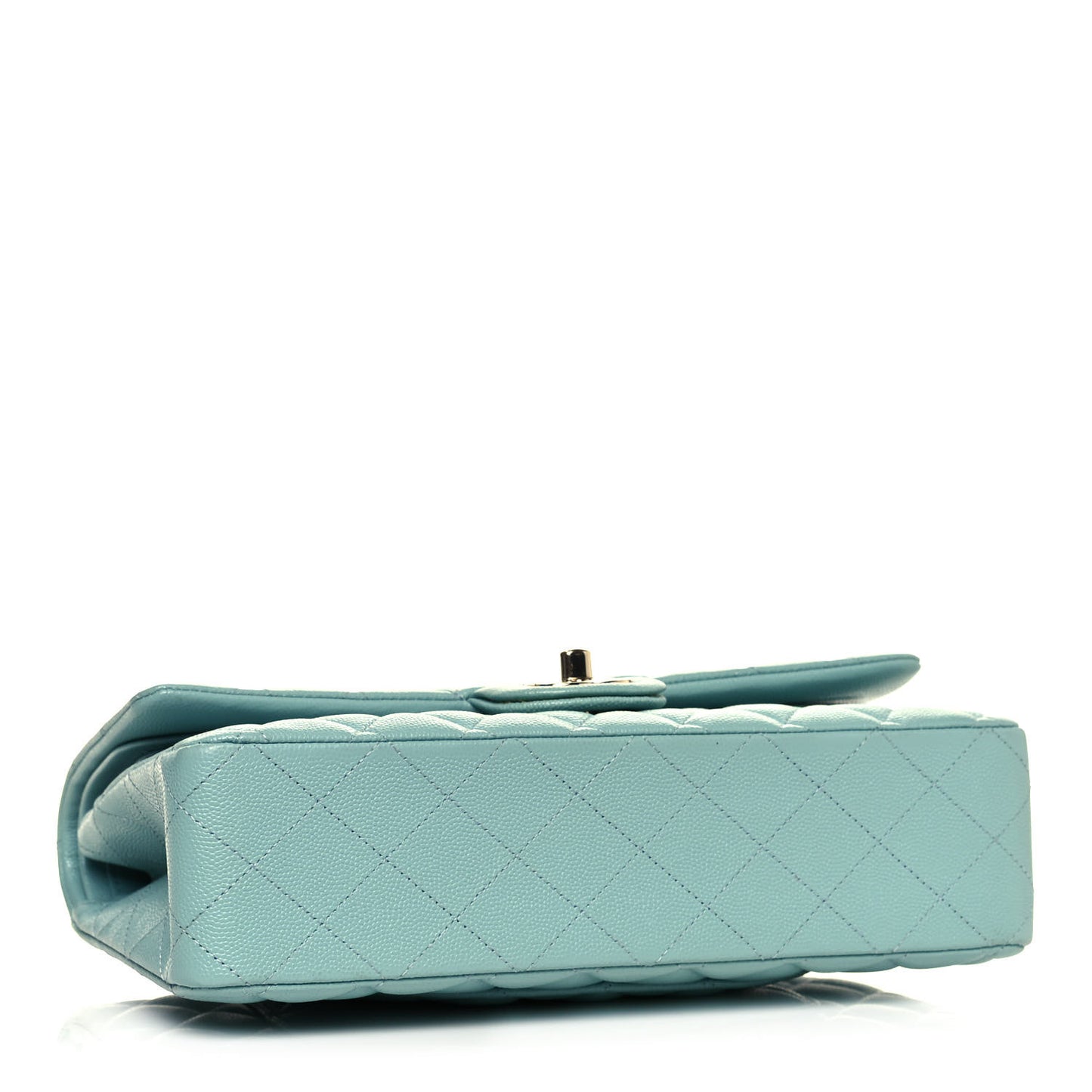Caviar Quilted Medium Double Flap Light Blue