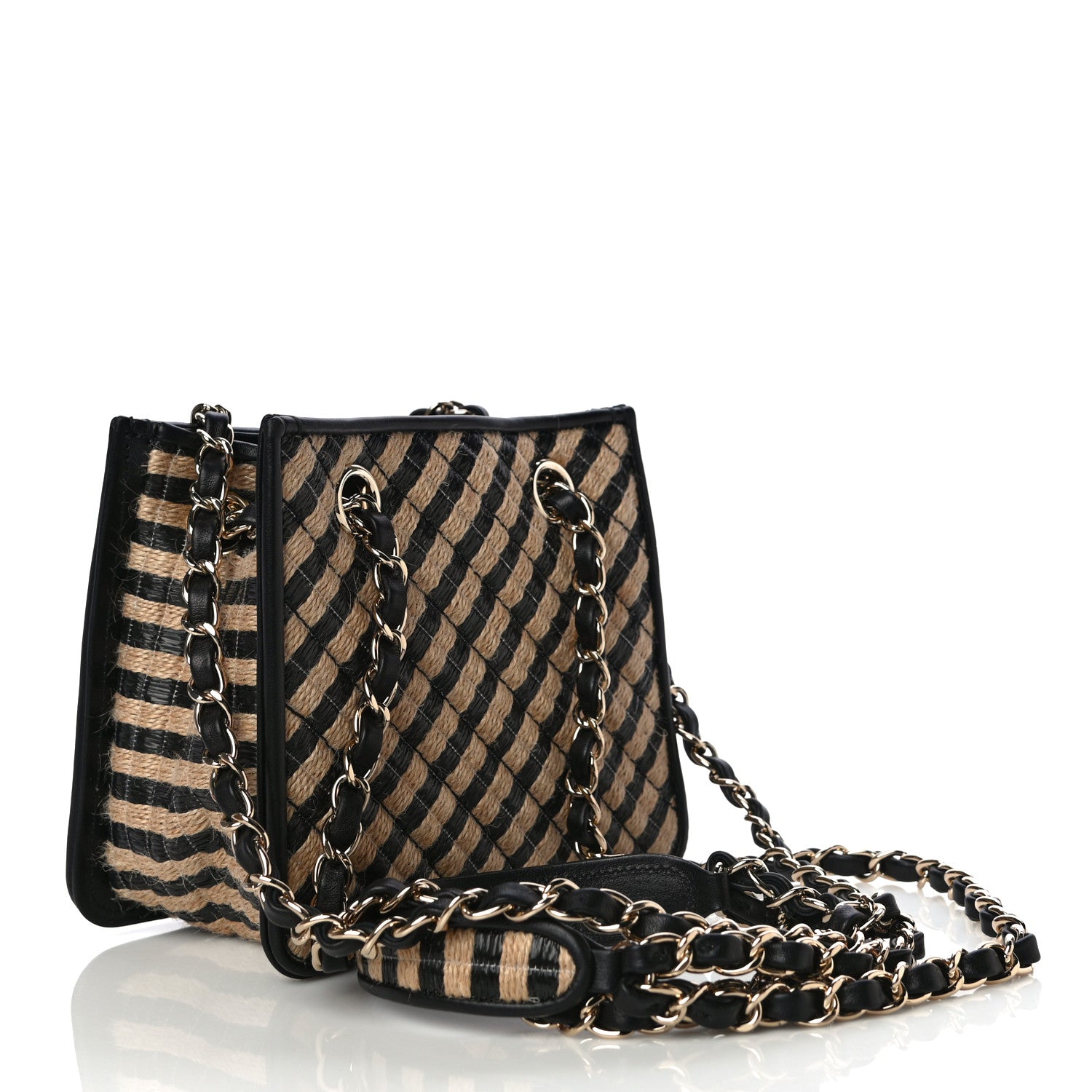 Chanel Raffia Jute Striped Urban Jungle Bucket Bag Black Beige 3 of 10