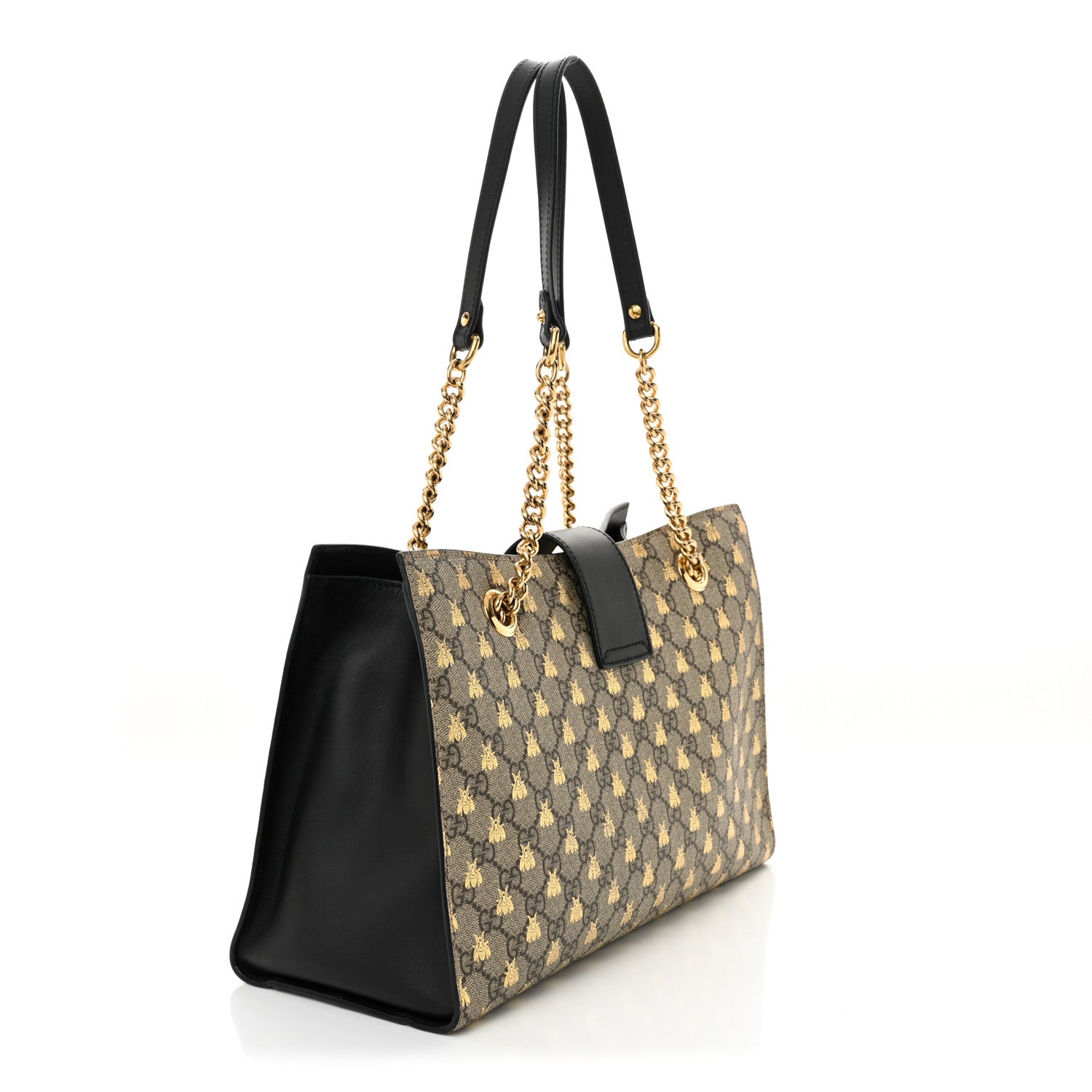 Gucci GG Supreme Monogram Bees Medium Padlock Tote Beige Oro Black 3 of 10