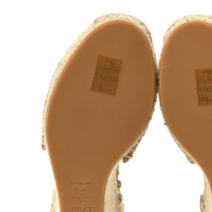 Christian Dior Canvas Embroidered Granville Ankle Tie Espadrille Wedges 37 Cream 12 of 22