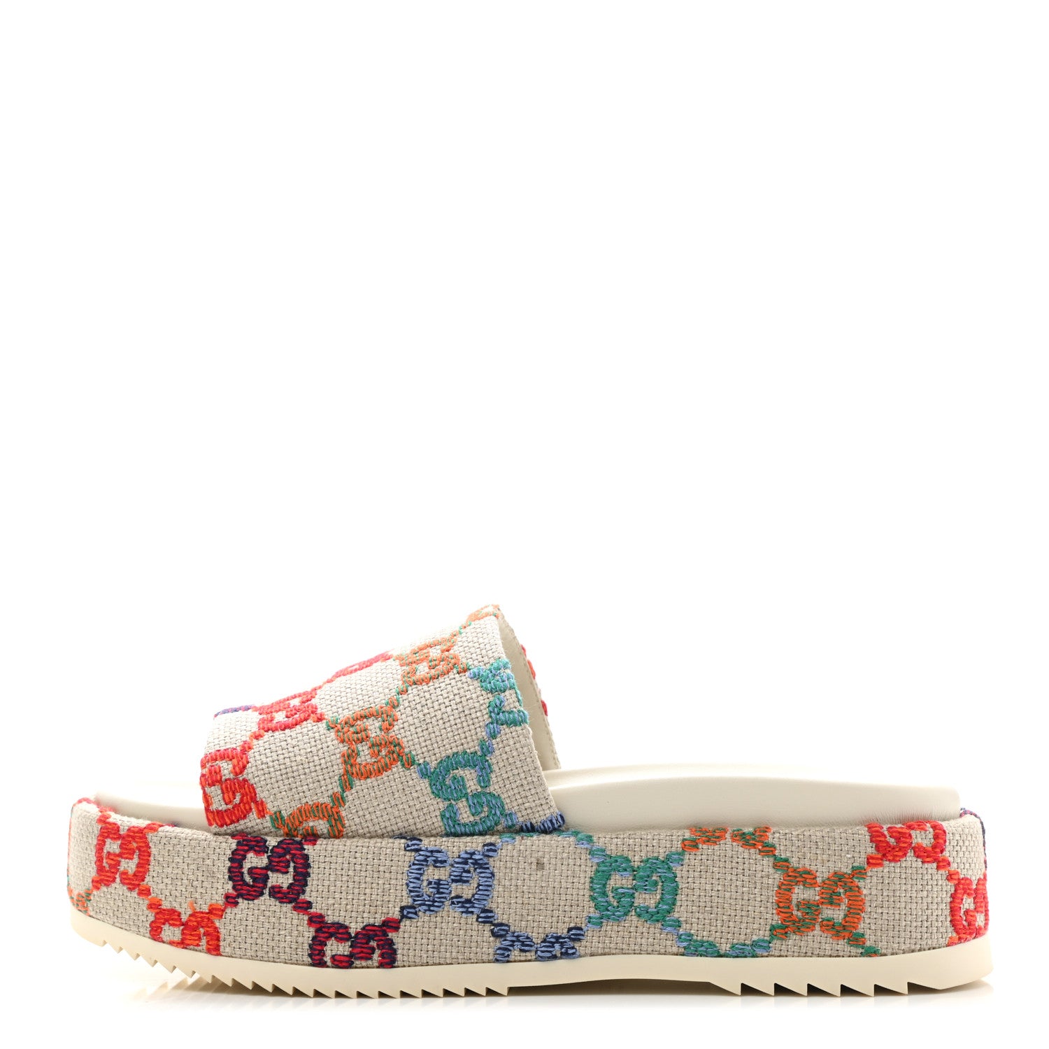 Gucci Linen Psychedelic Mini GG Monogram Angelina Platform 55mm Slide Sandals 40.5 Multicolor 1 of 9