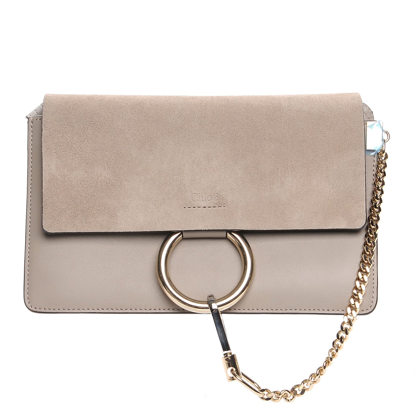 Suede Calfskin Small Faye Shoulder Bag Motty Grey