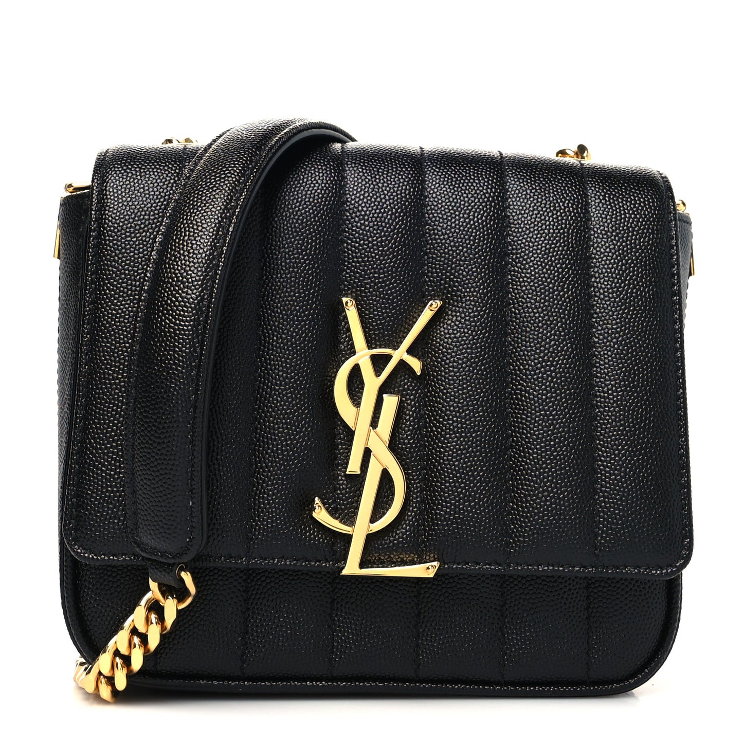 Grain De Poudre Matelasse Monogram Small Vicky Chain Bag Black