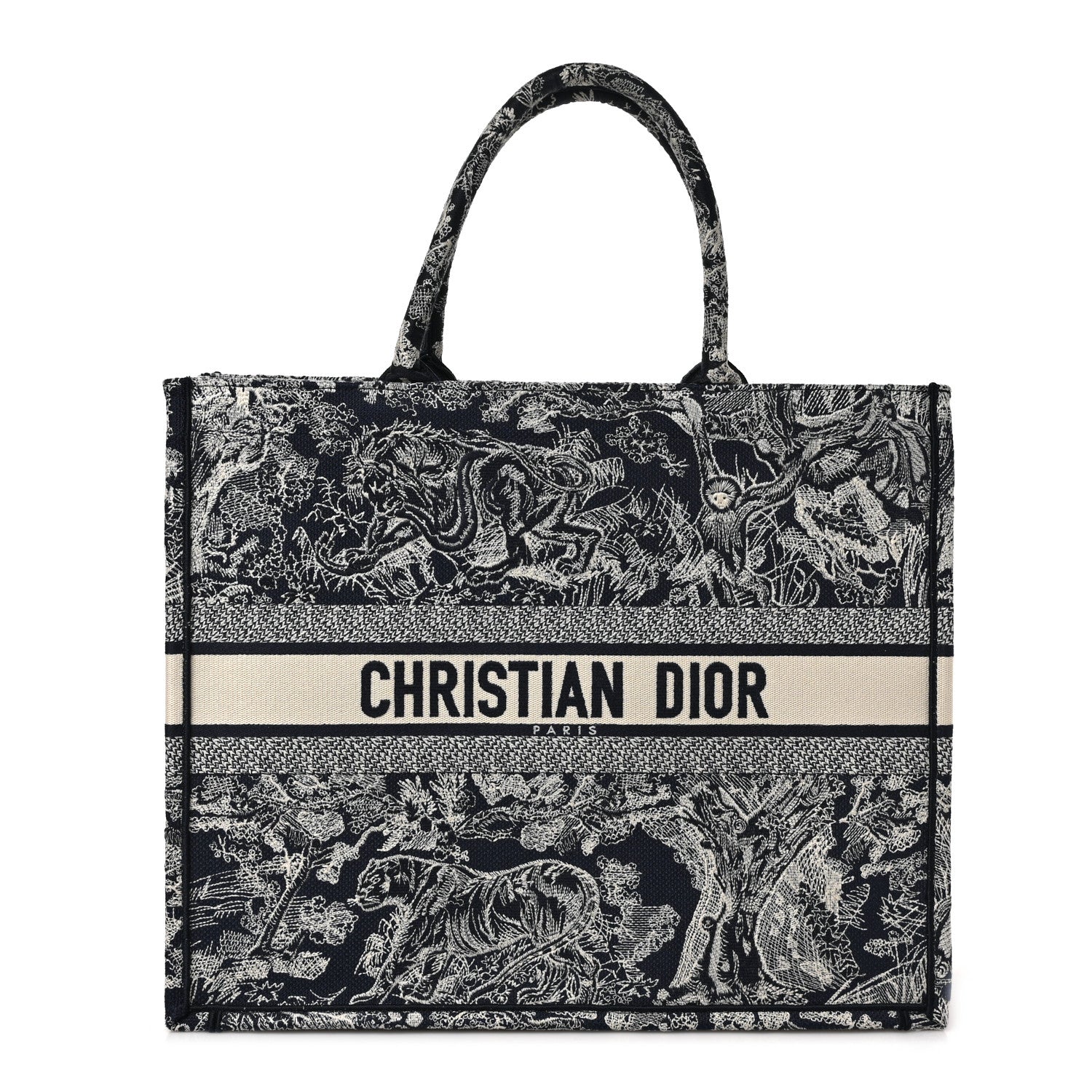 Christian Dior Canvas Embroidered Large Dioriviera Toile De Jouy Reverse Book Tote Blue 1 of 9