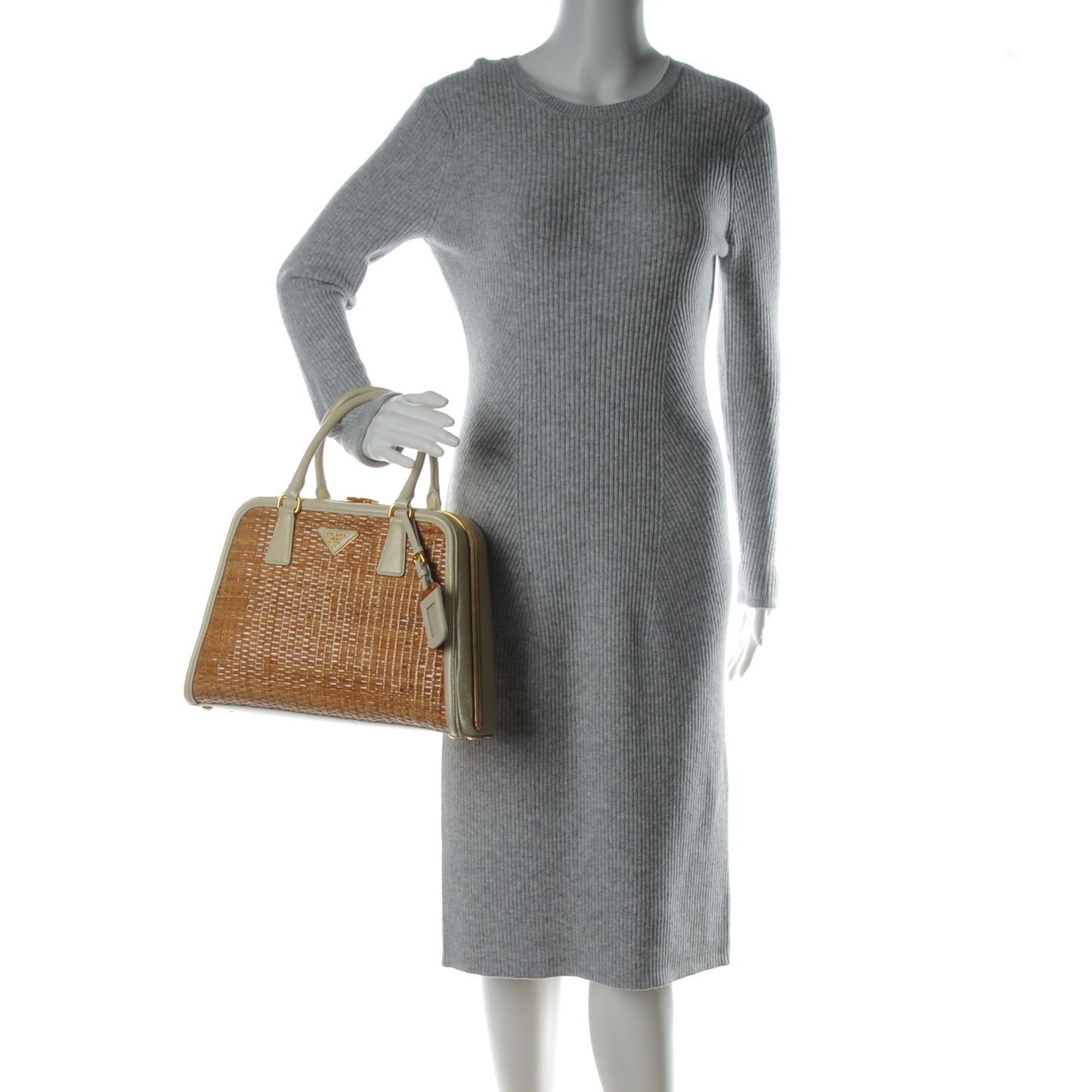Wicker Saffiano Pyramid Bag Naturale Talco