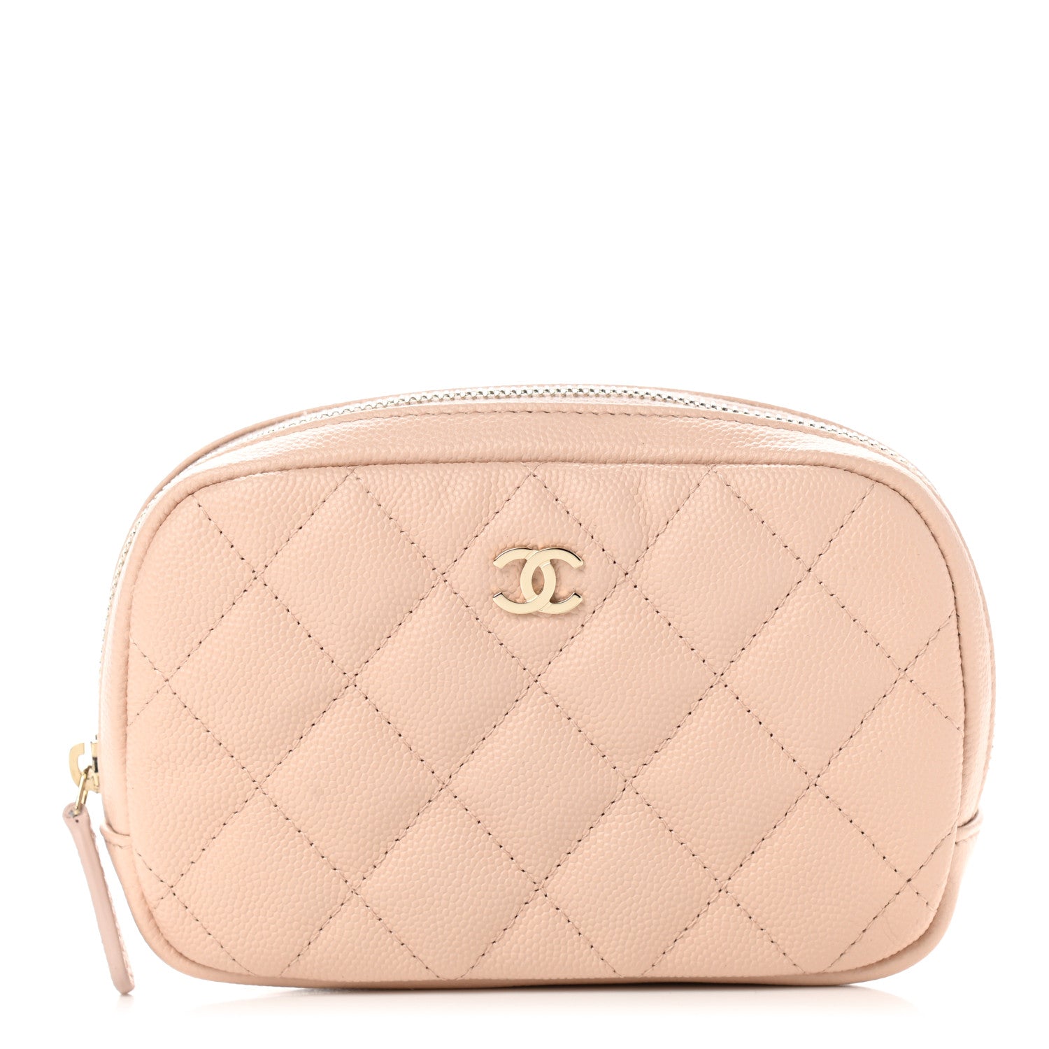 Chanel Caviar Quilted Small Curvy Pouch Cosmetic Case Light Beige 1 of 8