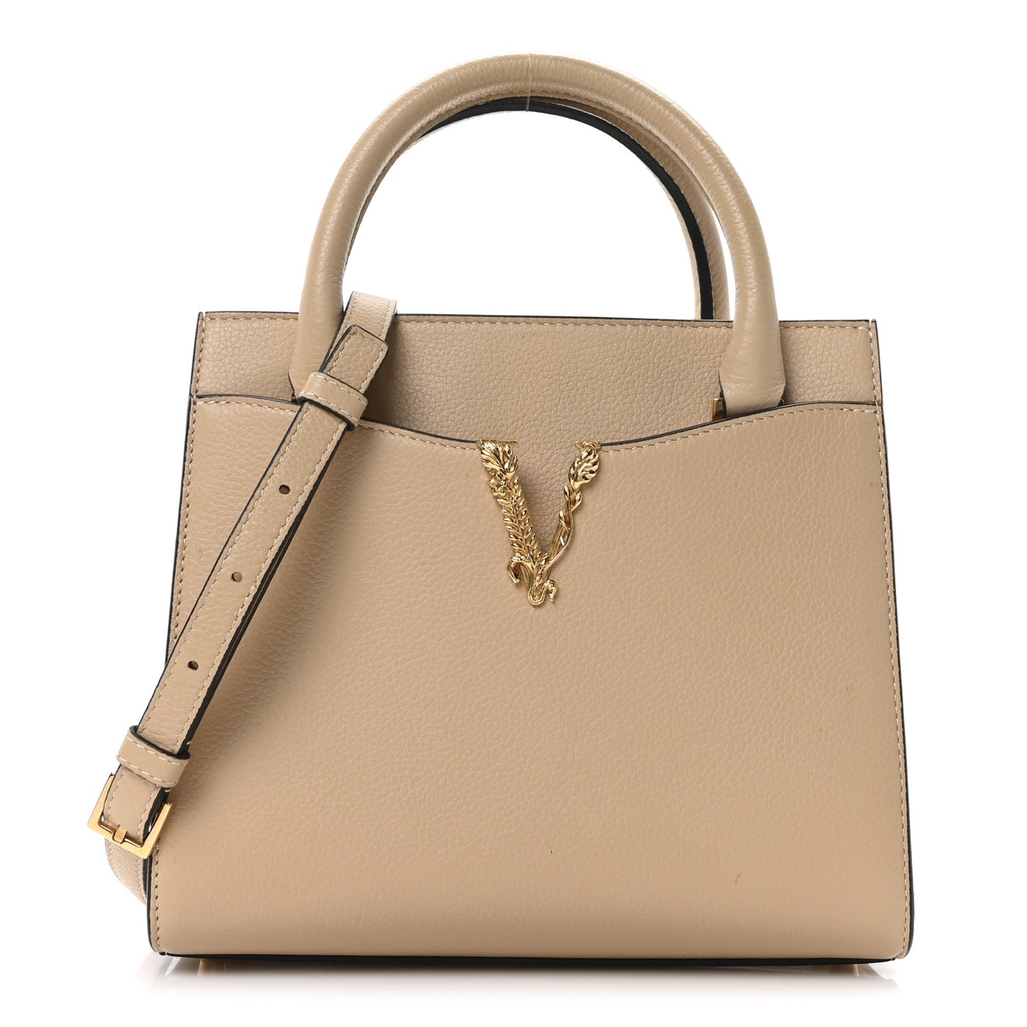 Grainy Calfskin Virtus Top Handle Tote Beige
