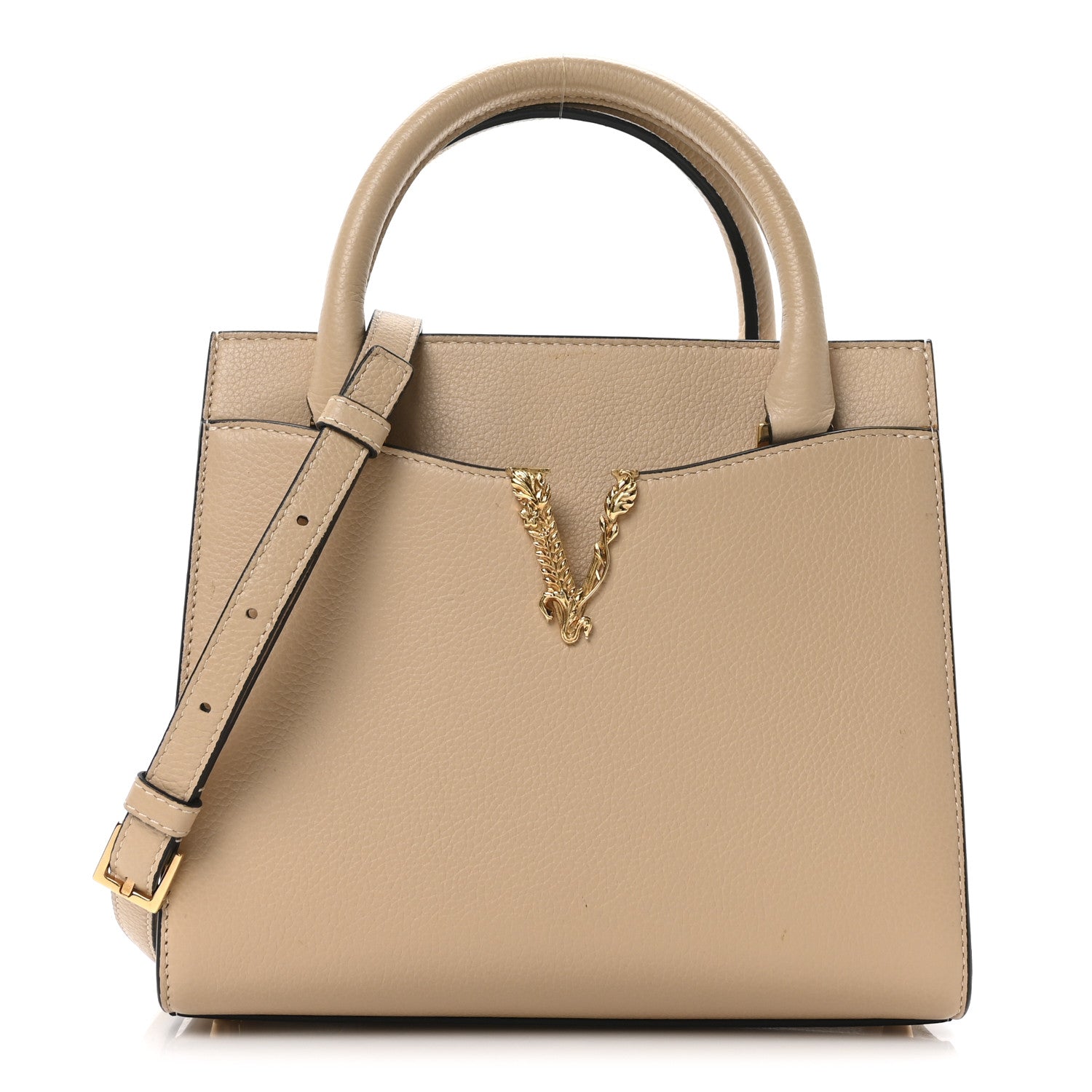Versace Grainy Calfskin Virtus Top Handle Tote Beige 1 of 9