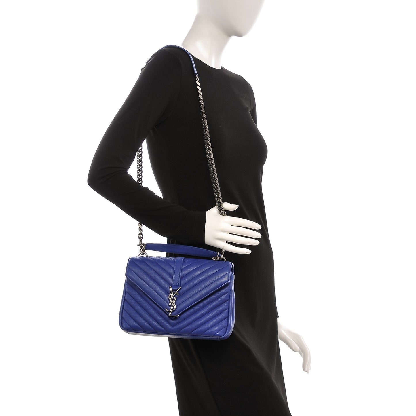 Sheepskin Matelasse Chevron Monogram Medium College Bag Royal Blue