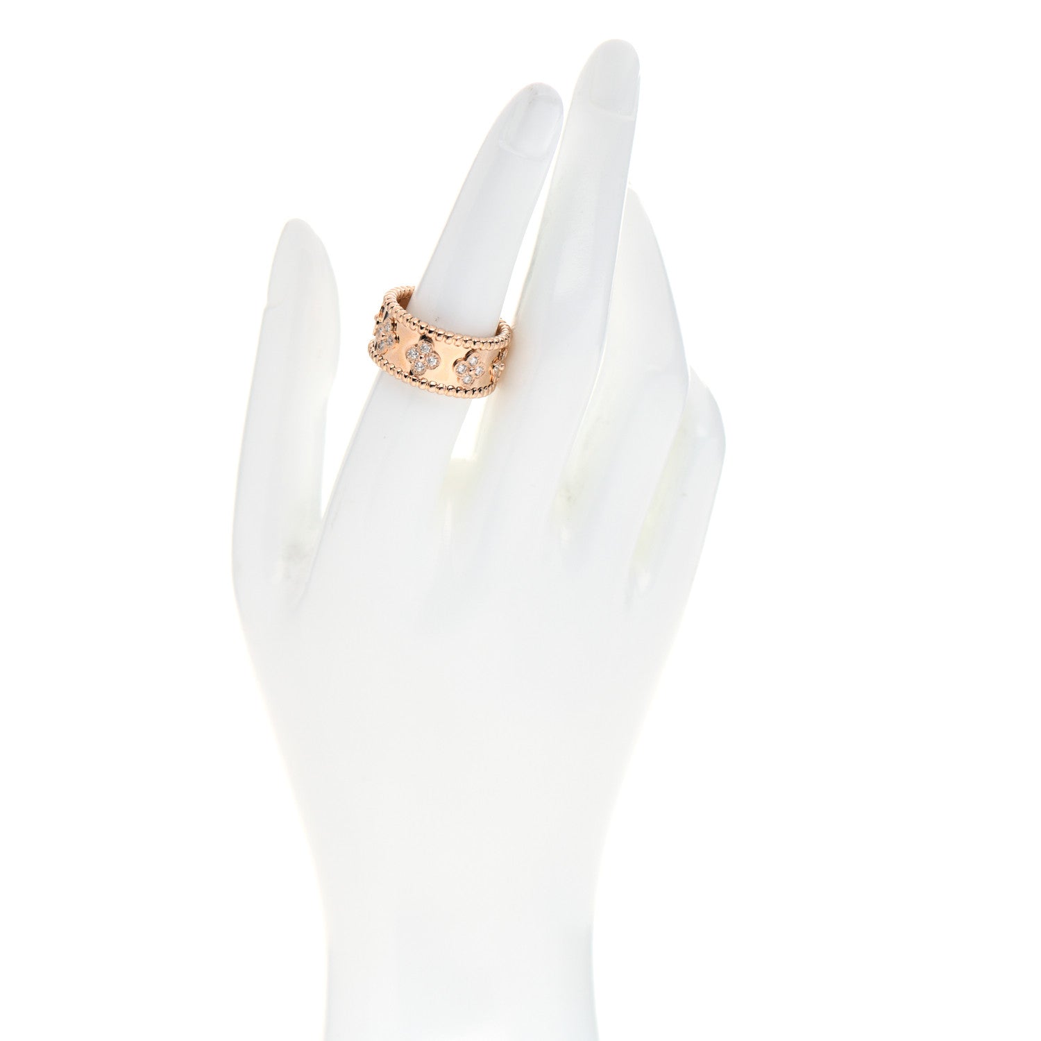 Van Cleef & Arpels 18K Rose Gold Diamond Perlee Clover Ring 55 7.25 2 of 5
