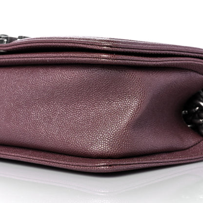 Chanel Metallic Caviar Chevron Quilted Medium Boy Flap Dark Pink 9 of 9
