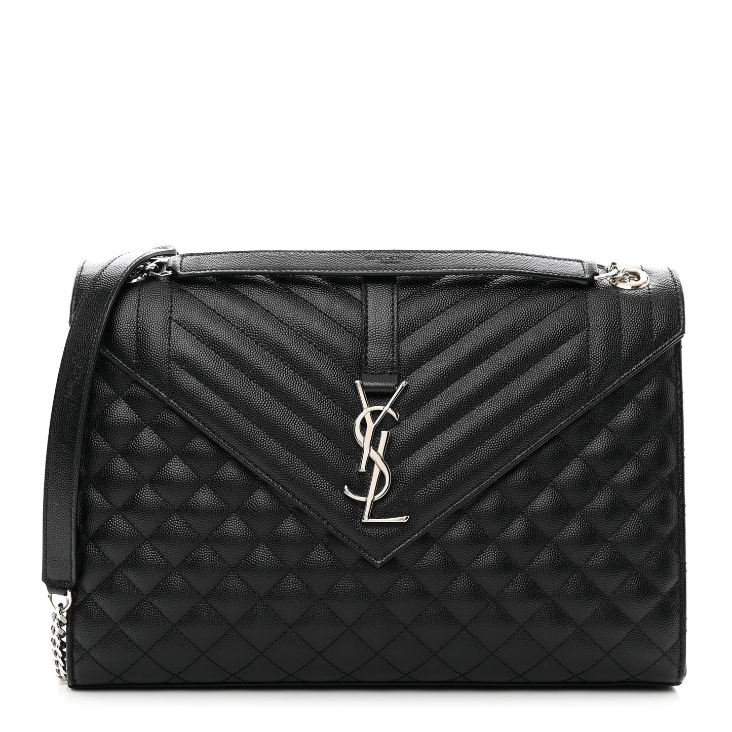 Grain De Poudre Textured Mixed Matelasse Large Triquilt Monogram Satchel Black